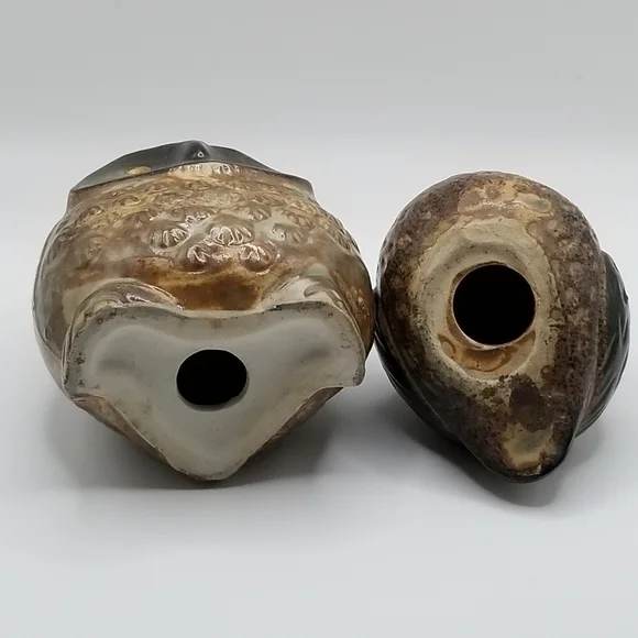 Vintage Owl Collection Otagiri Stoneware Bronze Pair Cryptomeria Wood Figurine - Picture 15 of 16